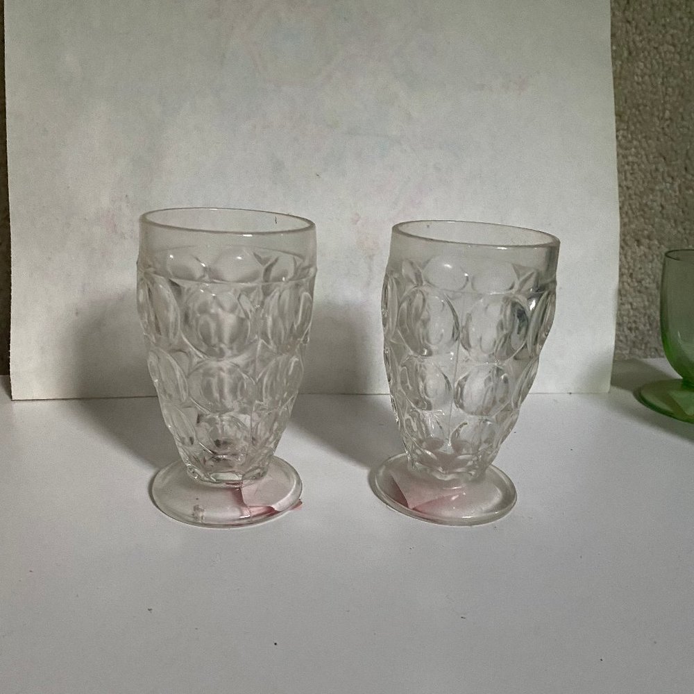 Vintage Jeanette Set of 2 Footed Clear Glass Tumblers